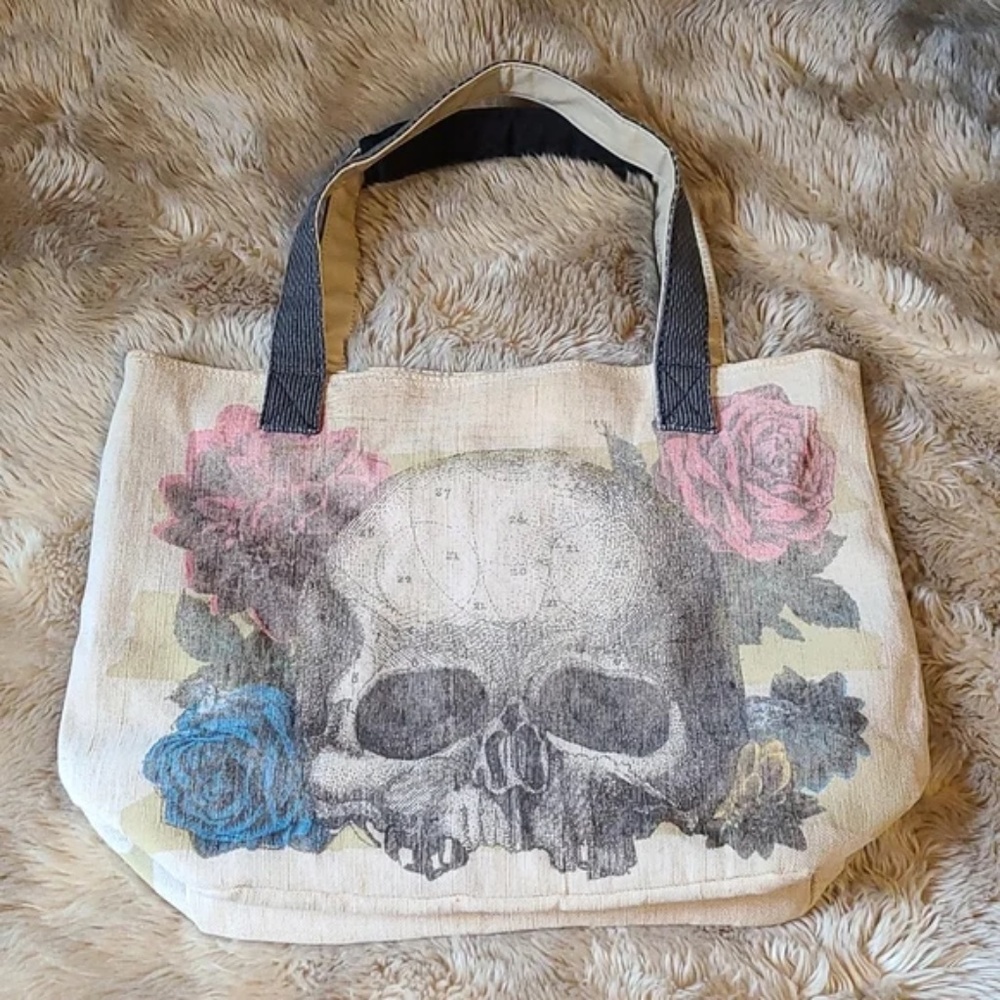 Loungefly Striped Floral Skull Shoulder Bag Purse Tote